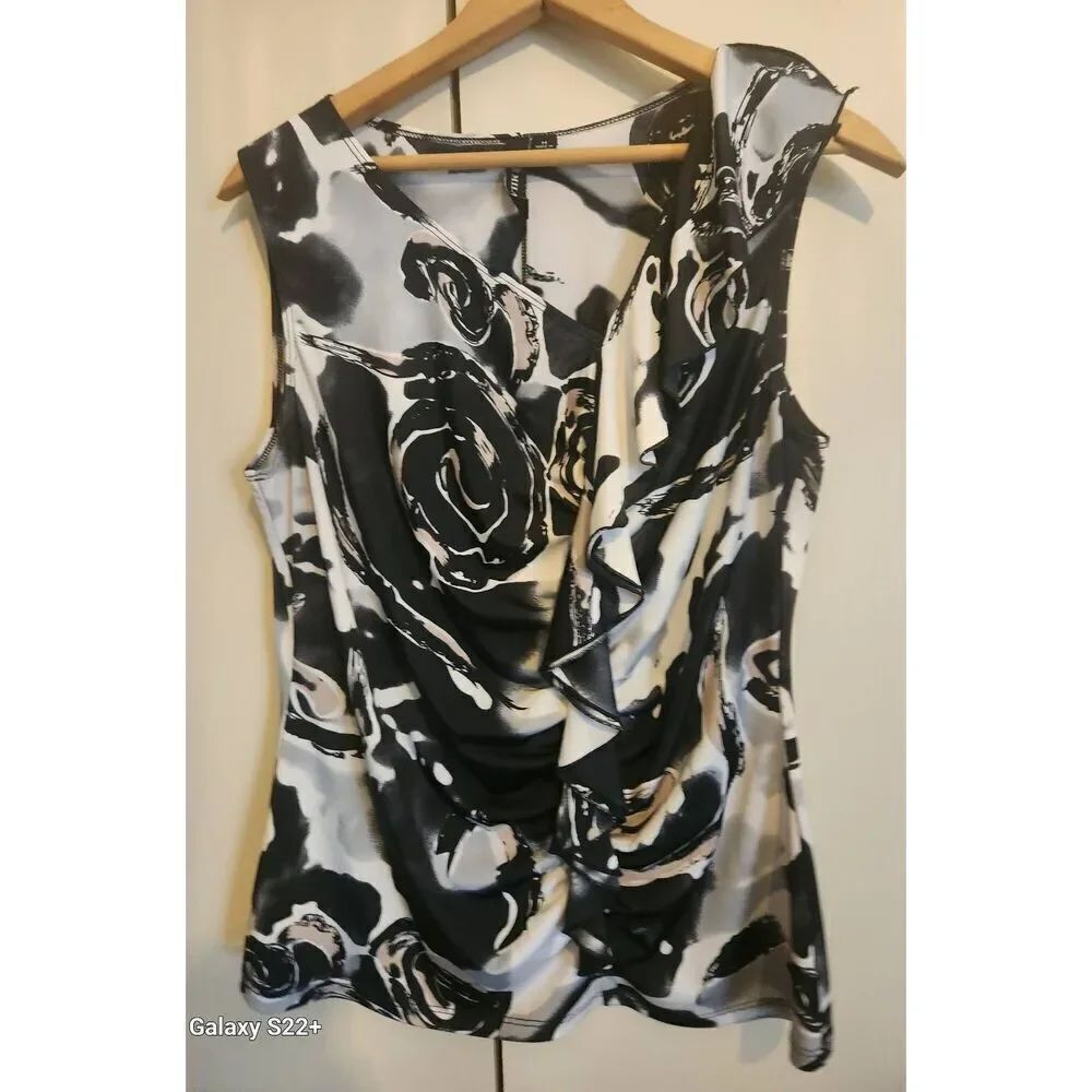 F16 Milano tank blouse with ruching and ruffle down the front